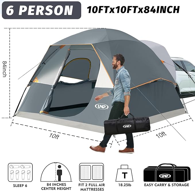UNP SUV Dome Tent for Camping, Outdoor 6 Person Car Camping Tent, Easy Set Up SUV Tailgate Tent with Rainfly 10' x 10' Vehicle Camping Tent | for Camping, Outdoor, Car Camping Tent, Easy Set Up, SUV Tailgate Tent, with Rainfly