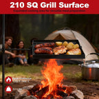 VINGLI Swivel Camping Firepit Grill, Foldable Campfire Steel Grate w/Griddle & Storage Bag, 360° Adjustable, Open Fire Outdoor Cooking Equipment, Parties, Activities, Families Use 32'' x 25''