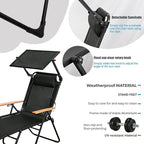 Folding Outdoor Chaise Lounge Chair with 360°Shade, 4 Position Portable Sun Tanning Chair with Headrest, Foldable Beach Lounge Chair with Cup Holders & Wooden Armrests for Patio Pool Lawn (Black-B)