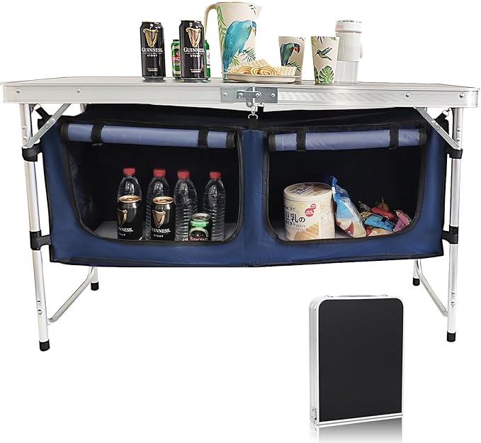 Camp Field Camping Folding Aluminum Table with Adjustable Legs for Outdoor Travel Beach, Backyards, BBQ, Party and Picnic Foldable Table