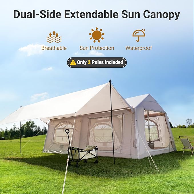 ABORON 2/6/8/10/12 Person Inflatable Camping Tent, Easy Setup Blow Up Tent with Hand Pump, PU3000mm Waterproof & Breathable 4 Season Glamping Tent for Outdoor Camping