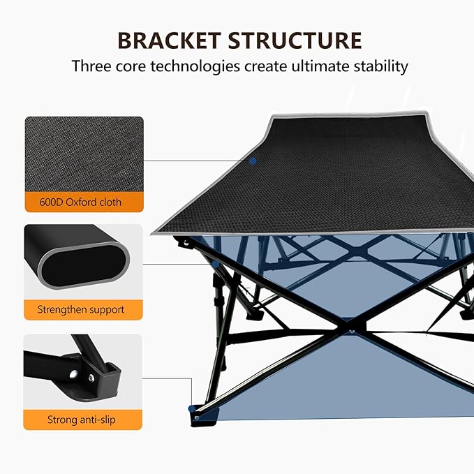 VINGLI Folding Camping Cot Bed,Camping Cots for Adults with Mattress, Cots for Sleeping with Pillow 1200D Layer Oxford for for Guest-Grey & Black