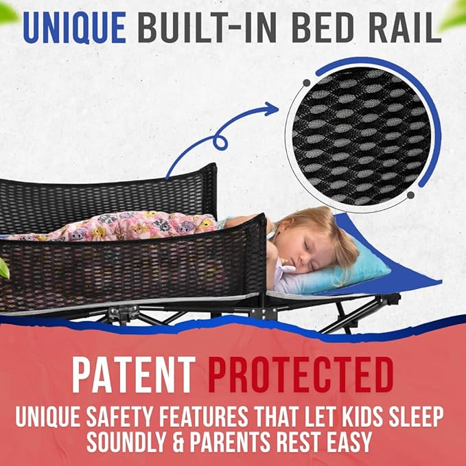 Toddler Cot Bed: Kids Travel Camping and Portable Folding Cot, Great for Outdoors and Young Guests at Home. Comfortable Sleeping Bed Easy to Store and Use (White)