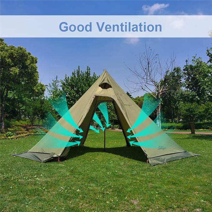 10.5' x 5.2' Camping Tent with Stove Jack Outdoor Teepee Tent for Family Camping Backpacking Hiking,Teepee Tent