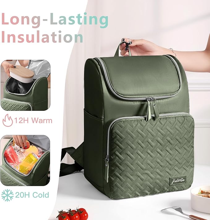 Cooler Backpack Insulated Leak Proof 33 Cans, Waterproof Hiking Backpack Cooler Soft Cooler Bag Lunch Backpack for Picnic Camping, Green
