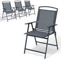 Crestlive Products Folding Patio Chairs Set of 4, Foldable Outdoor Chairs for Outside Portable Lawn Chair with Durable Rust-Resistant Frame and Breathable Textilene Material, Gray