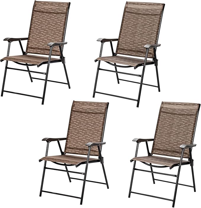 Giantex 4 Pieces Patio Dining Chairs, Portable Folding Chairs, Camping Chair with Armrest, Outdoor Dining Chairs for Bistro, Deck, Backyard (4)