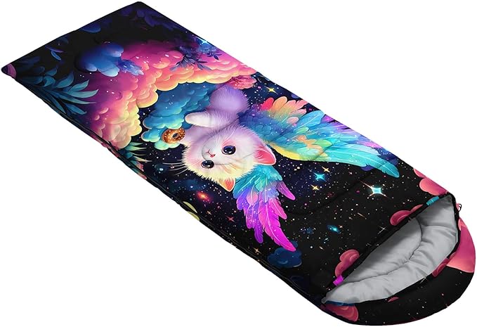 AILONEN Kawaii Panda Sleeping Bags,Lightweight & Waterproof,3 Season Warm & Cool Weather,Dreamy Purple Flower Animal Themed Sleeping Bags for Boys,Girls,Kids,Adults Travelling,Outdoors
