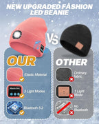 Bluetooth Beanie with Light, USB Rechargeable LED Headlamp Winter Hat, Men Women Valentine's Day Gifts
