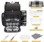 Picnic Backpack for 4, Picnic Basket Set, Leakproof Picnic Bag, Beach Cooler Backpack with Insulated Cooler Wine Pouch,Picnic Blanket, Double Deck Picnic Backpack for Beach,Camping,Park (Brown)