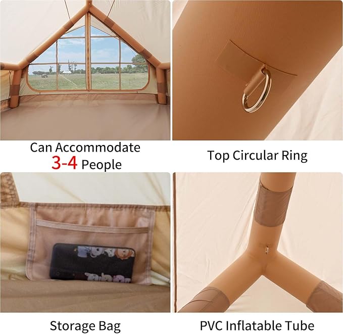 Inflatable Camping Tent with Hand Pump Waterproof Outdoor Blow up Tent 2-8 Person Oxford 4 Season Glamping Air Tent Cabin House with Mesh Windows & Door