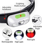 500 Lumen Rechargeable Headlamp, 5 Modes with Red Light Head Lamp, IP54 Water-Resistant Adjustable Strap Head Light for Adult Running, Camping, Cycling