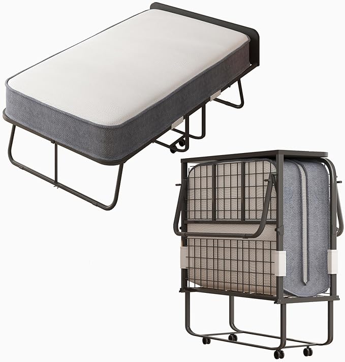 Folding Bed with Memory Sponge Mattress, 75 x 46 Rollaway Bed for Adult, Comfortable Fold Up Portable Sleeping Guest Cot Beds, Perfect for Camping, Travel, Nursing in Hospital - Upgraded