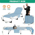 DoCred Folding Lounge Chair with Mattress, 5 Position Adjustable Folding Sleeping Bed Cot Chaise Lounge Chairs Perfect for Sunbathing, Camping, Pool, Beach, Patio