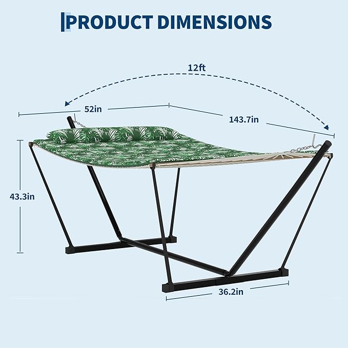 Heavy Duty 2 Person Double Hammock with Portable Adjustable Steel Stand, Outdoor Hammock with Pillow for Patio, Garden, Beach, Backyard Camping