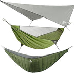 Camping Hammock with Mosquito Net, Underquilt & Rain Fly Tarp – 2 Person Portable Backpacking Hammock Set for Hiking, Backpacking, Travel, Backyard, Beach – Holds Up to 500lbs (Green)
