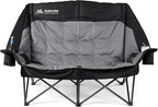 High Back Double Camping Chair 2 Person Camping Chair Low Seat Loveseat Camping Chair Fully Padded Oversized Camping Couch for Adults - Supports 650 LBS with Cup Holders Carry Bag - Black
