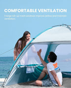 OutdoorMaster Beach Tent for 3/4/6/8 Person - Easy Setup Sun Shade Shelter, Portable Beach Shade Sun Canopy with UPF 50+ UV Protection, Removable Skylight Family Size
