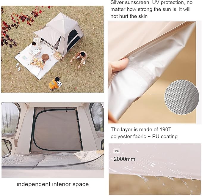 Tent 210x210cm Family Tent for Party Camping,3-4 Person Tent with Porch,Instant Tent Pop Up Tent Easy Setup,Outdoor Garden Tent