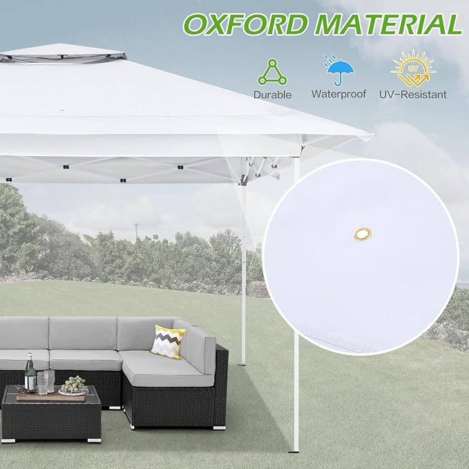 ECOTOUGE 12FT Pop Up Tent, Instant Shelter Canopy Tent with Carrying Roller Bag, Gazebos on Clearance, Pop Up Gazebo with Waterproof and UV Resistant for Garden, Grill and Backyard (White)