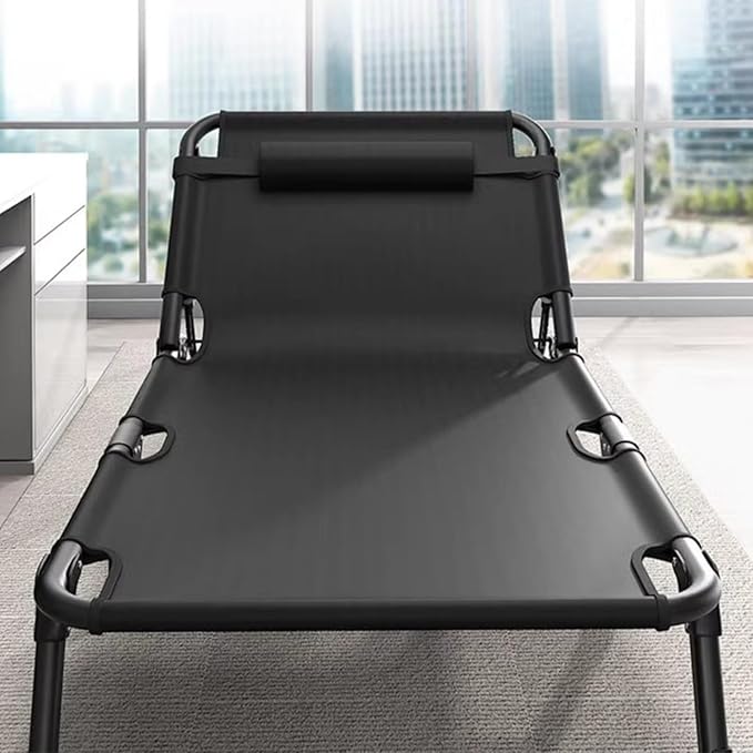 Talent Star Folding Lounge Chair with Mattress and Pillow Indoor Outdoor, 4 Position Adjustable Toffee Sleeping Bed Cot Chaise for Sunbathing Tanning Poolside Office Camping Lawn Pool Beach Patio 75cm
