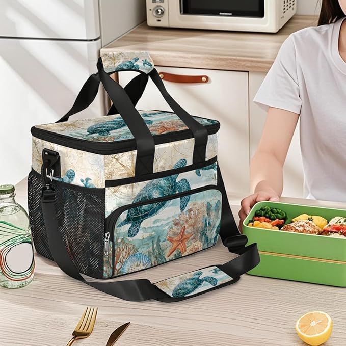 Vintage Turtle Ocean Soft Cooler Bag Insulated Lunch Box for Men & Women, Large Leakproof Lunch Bag Portable Beach Cooler for Work, Picnic, Road Trips,Fishing, Travel, Camping,A-2