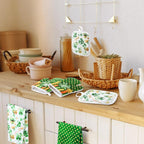 8 Pcs St Patrick Day Kitchen Decor Set 4 Four Leaf Clover Dish Towel 2 Pot Holder 2 Oven Mitt Tent for Car Irish Hat Kitchen Accessories Rv Campers Home Decorations