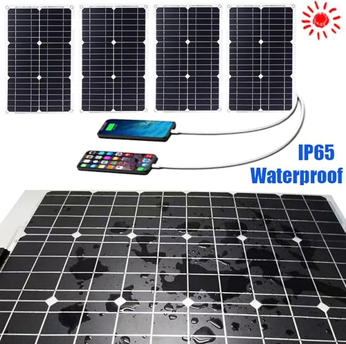 100W Monocrystalline Solar Panel Kit with Lightweight Inverter for RV, Camping, and Boat(Black,100W)