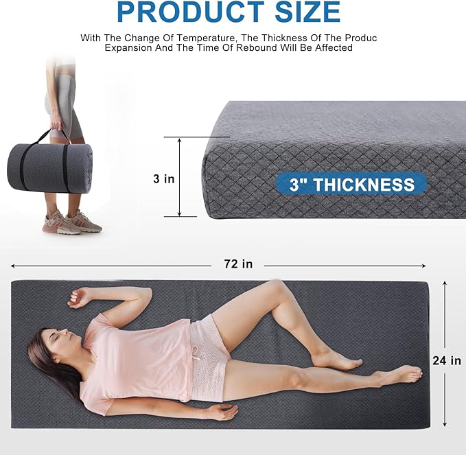 Extra Thick Memory Foam Camping Mattress - 72" x 24" Portable Sleeping Pad for Adults, Folding Camping Bed Mat, Lightweight Cot Mattress Topper for Outdoor, RV, Travel & Backpacking