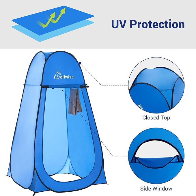 Wolfwise Pop Up Shower Tent, Portable Instant Changing Tent with Ventilation Window & Carry Bag, Privacy Bathroom Toilet for Beach, Camping & Outdoor, Width 47 ", Height 83 ", Blue