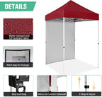 5x5 Pop Up Canopy Tent with One Sidewall, Instant Portable Beach Canopy, Outdoor Tent with Carry Bag for Camping, Sports, Tailgating, Events, Burgundy