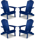 VINGLI Folding Adirondack Chairs Set of 4, Wood Adirondack Chair for Outdoor, Foldable Fire Pit Chairs for Patio, BBQ, Porch, Yard, Pool, Blue