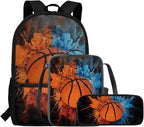 Rnyleeg Basketball Backpack for Kids Age 6-8 Novelty Boys Backpack Set with Lunchbox Lightweight Bookbag Set 3 Piece for Elementary School Casual Packsack