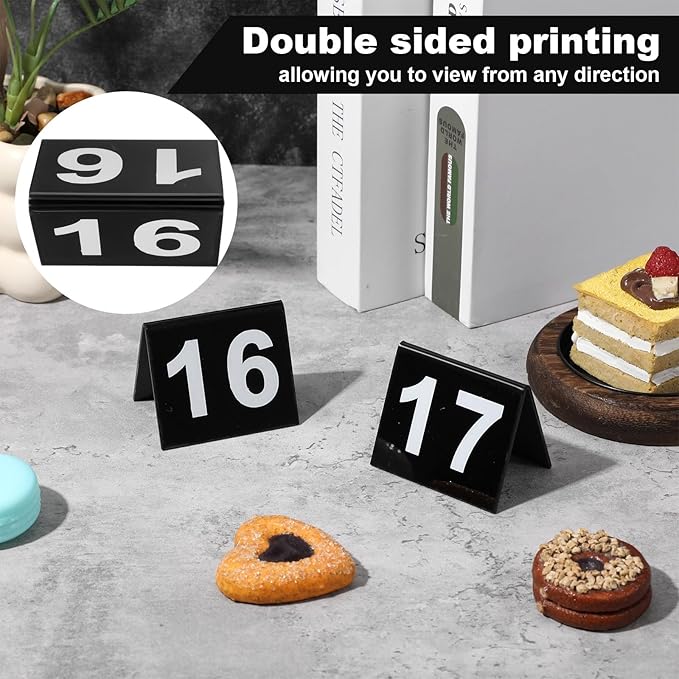 25 Pcs Acrylic Double Sided Table Numbers 1-25, Tent Style Table Tents for Restaurant Wedding Party Banquets Reception Events, Black, 2.48 x 2.17 Inches