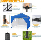 COBIZI 10x10 Pop Up Canopy Commercial Heavy Duty Instant Canopy with 4 Sidewalls, UV 50+ Silver Coated Waterproof Vendor Tent, Portable Shelter with Carry Bag, Event Tent for Parties Patio, Blue