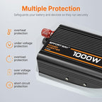 1000W Power Inverter, Inverter 12V to 110V with 2 AC Outlets, 2.1A USB Port, Car Power Inverter with Alligator Battery Clamp for Phone, Laptop on Camping, Road Trip