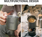 Titanium Mug Camping Pot Titanium Cup 420ml & 750ml Titanium Pot with Lid, Spork, Bag Lightweight Titanium Camping Pot for Backpacking Hiking Picnic and Traveling