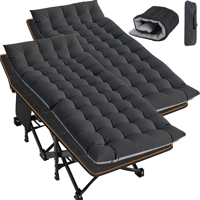 Slsy Folding Camping Cot for Adults with Pad, Padded Portable Sleeping Cots, Camp Bed with Carry Bag for Outdoor Travel, Beach, Hiking
