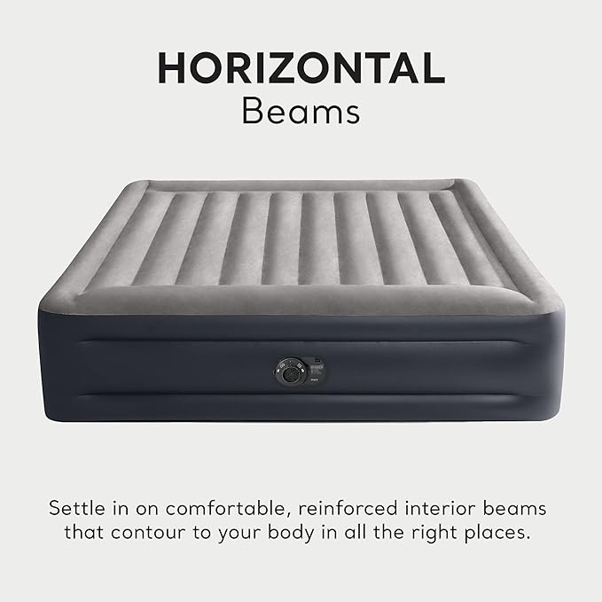 Intex 2 Pack Dura Beam Plus Deluxe Airbed, Inflatable Blow Up Portable Air Mattress with Built-in Internal Air Pump, King-Sized Bed
