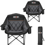Overmont 2PCS Oversized Camping Chair for Adults - 400lbs Support Heavy Duty Padded Folding Chair with Cooling Bag Cup Holder Side Pocket Carry Bag - Comfortable Portable for Outdoor Garden Sports
