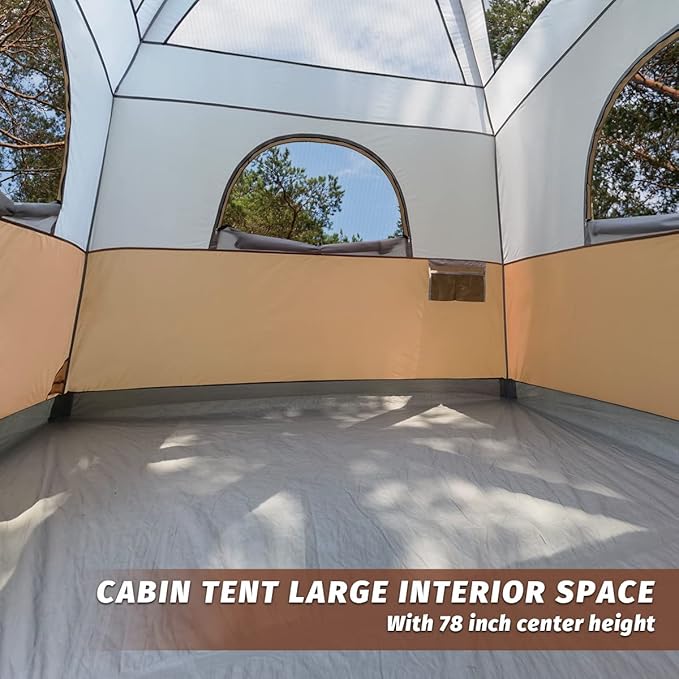 UNP Tents 6 Person Waterproof Windproof Easy Setup,Double Layer Family Camping Tent with 1 Mesh Door & 5 Large Mesh Windows -10'X9'X78in(H)