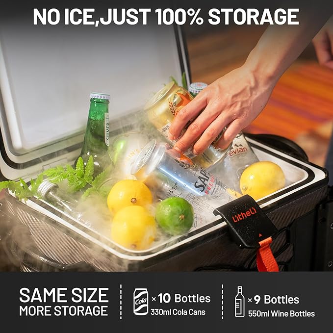 LiTHELi FrozenPack Wild 12V Car Refrigerator & Portable Electric Cooler with Cup Holder and Tabletop, 20L/21QT with 2 U20 Batteries, Backpack Design, -4~68℉ Travel Freezer for Camping, Road Trips, RV