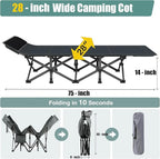 Heavy Duty Camping Cot for Adults with Mattress, 10-Leg Portable Folding Cot Bed, Extra Stable Sleeping Cot for Camping, Travel, Tent & Indoor Guest Use, 500 lbs Capacity (C-Gray&biue)