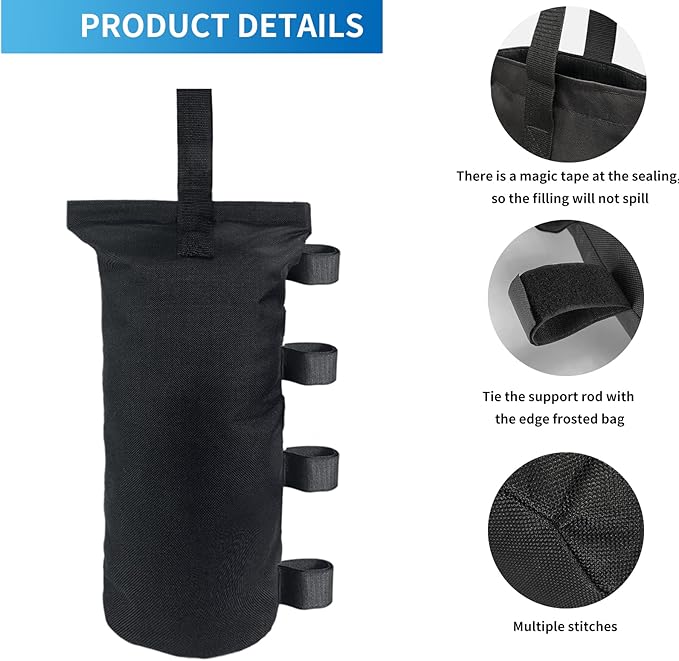 Joramoy Heavy Duty Weight Bags(150LBS) for Pop up Tent, Set of 4, Black(Without Sand)