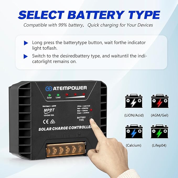 ATEM POWER 300W Portable Solar Panel, Foldable Solar Panel HPBC Chip, 20A MPPT Charger Controller 5V USB Output for 12/24V Battery/Power Station Outdoor Camper RV Hiking Durable Anti Cracking Coating
