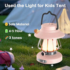 Kids Lantern with 3 Color Light & USB-C Rechargeable, Dimmable Camping Night Light for Children, Safe & Durable ABS Plastic Toddler Flashlight for Bedroom, Tent, Emergency (Pink)