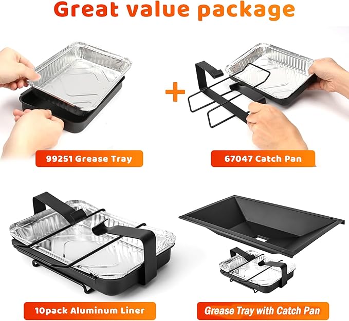 Uniflasy 99251 Grease Tray with 7515 Catch Pan and 10PCS Drip Pan Liners for Weber Genesis Silver A, Old Spirit 200 Series, Spirit E-210, Spirit 500, Weber Genesis Silver Grill Parts for 85897