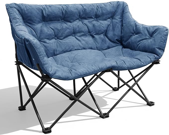 Double Camping Chair Heavy Duty Oversized Padded Loveseat for Adults 2 Person Outdoor Portable Camping Chairs for Lawn, Backyard, Fishing, Trip, Support 600lbs, Navy