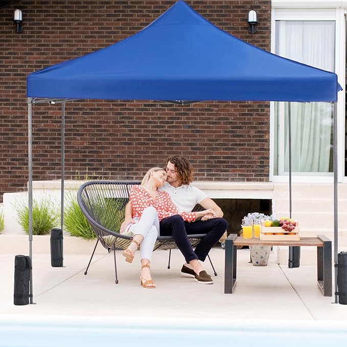 OLIXIS 10x10 Ft Waterproof Pop Up Canopy Tent, Portable Outdoor Shade Shelter with Sand Bags, Ideal for Beach, Backyard Parties & Events, Classic Blue
