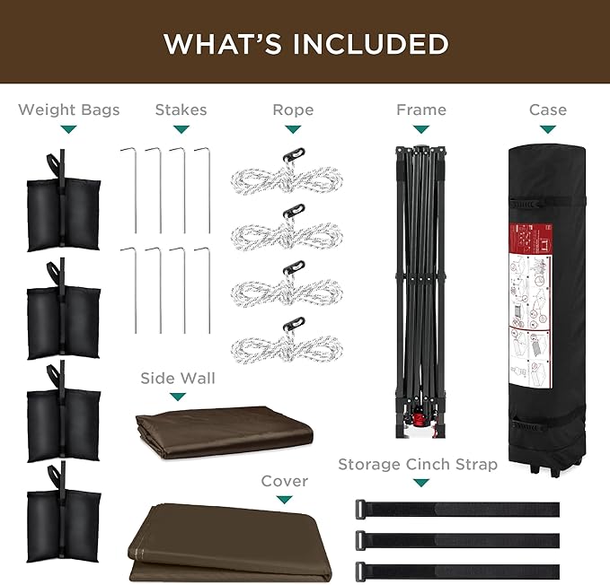 Best Choice Products 10x10ft Pop Up Canopy Tent with Sidewall, 1 Person 1 Minute Set Up, Carry Case, 4 Weight Bags - Brown